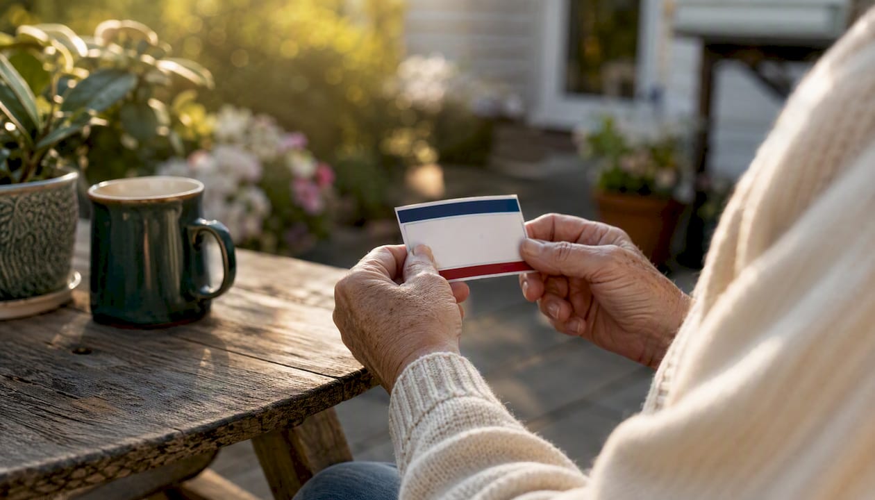 Senior hands holding Medicare card near window