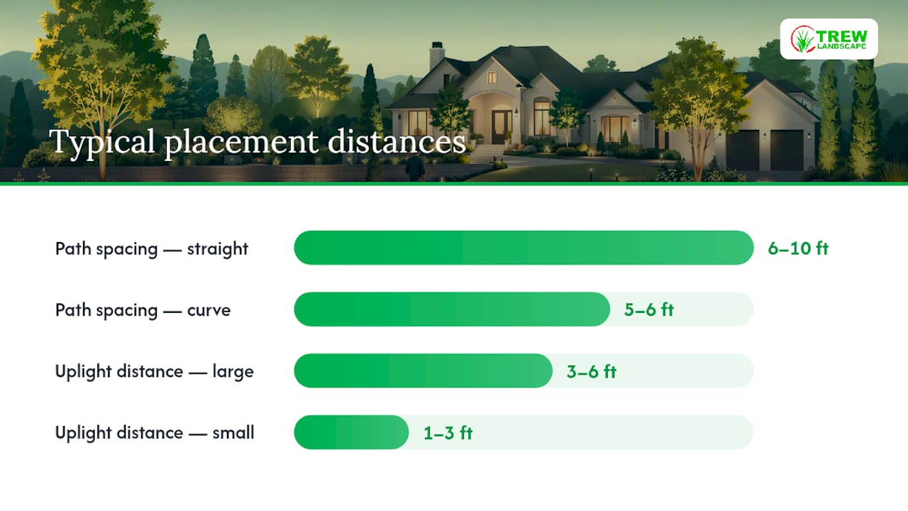Diagram of landscape lighting spacing and layering guidelines