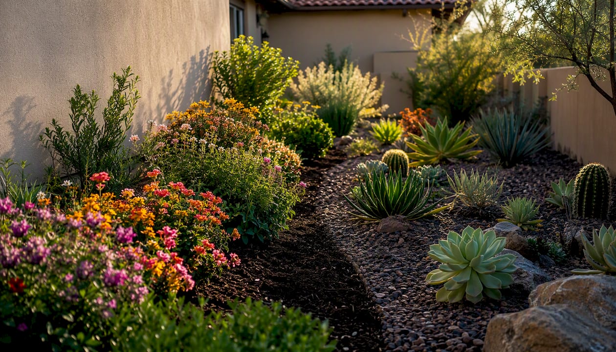 Grouped front yard plants by water needs