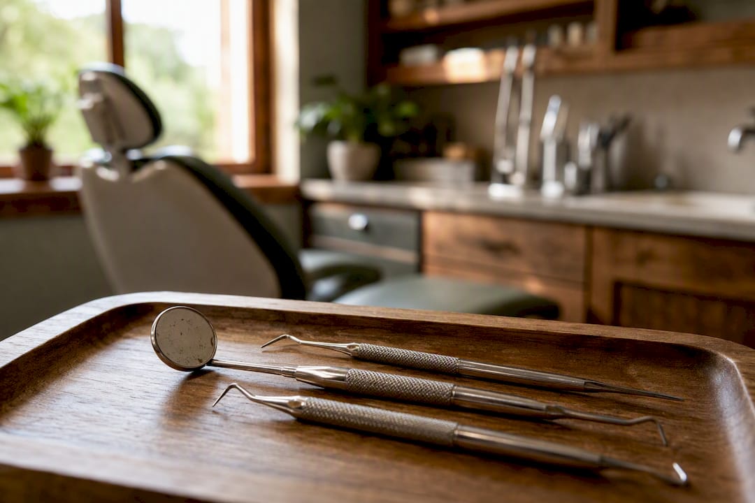 Close-up of dental tools in clinic