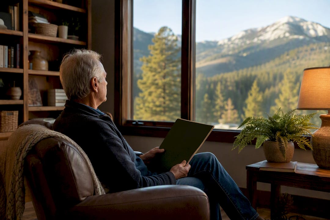 Senior contemplating medical report at home