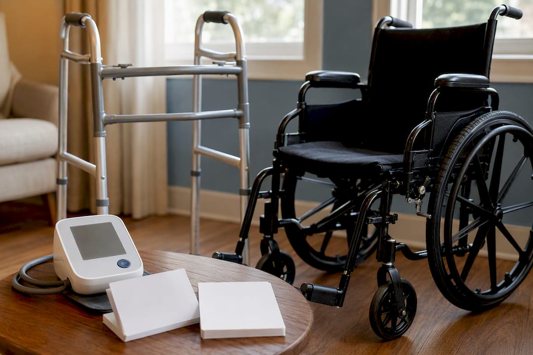 Durable medical equipment grouped on neutral surface