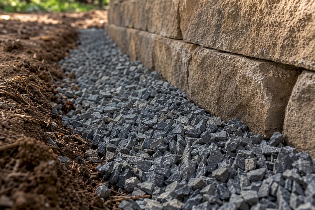 Close-up of compacted crushed stone base