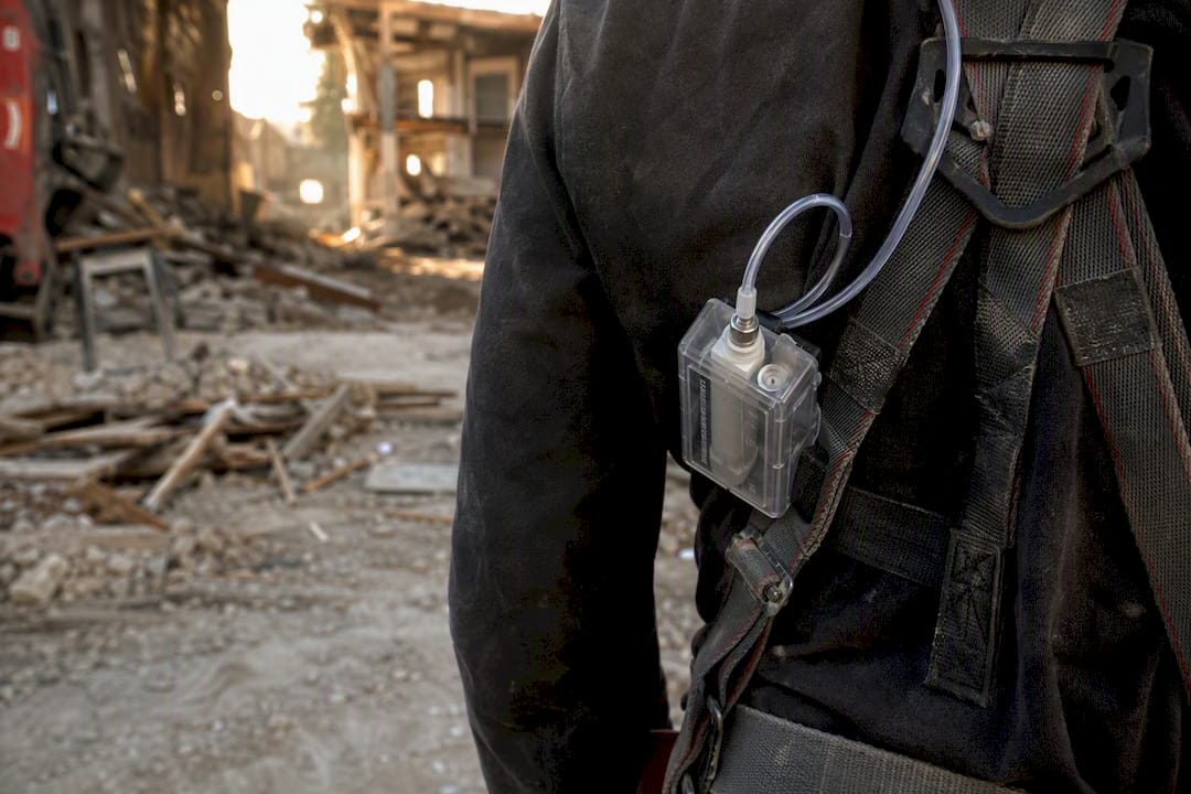 Asbestos sample cassette worn on worker sleeve