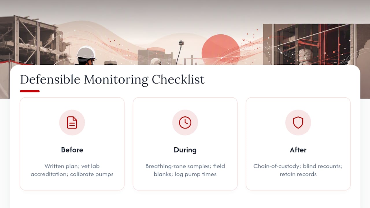 Checklist diagram illustrating asbestos air monitoring phases