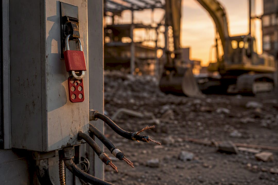 Cut utility cables with safety lockout