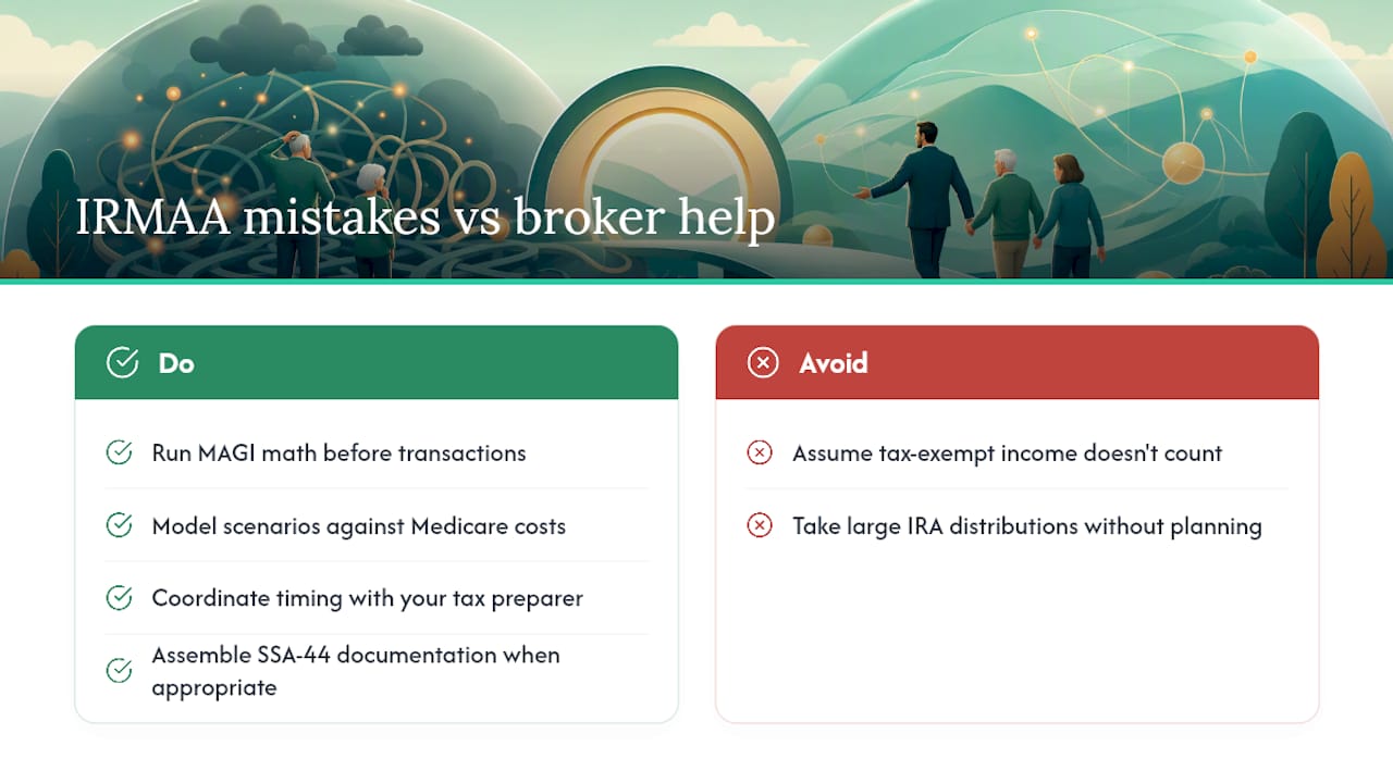 What Mistakes Do People Make With IRMAA, and How Does a Broker Help? — overview diagram