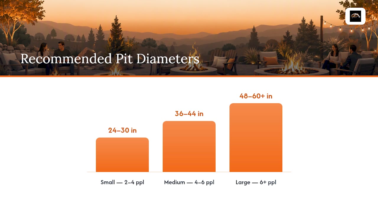Chart of recommended fire pit sizes by group