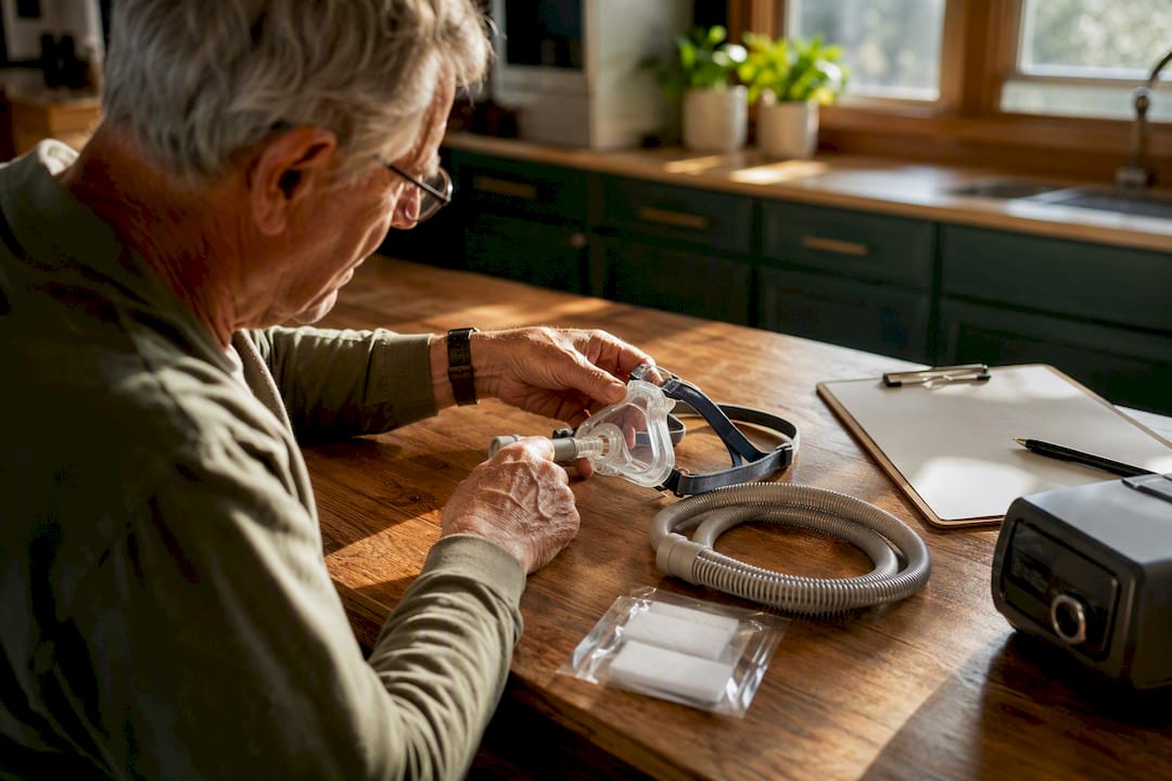 CPAP replacement supplies and log on table