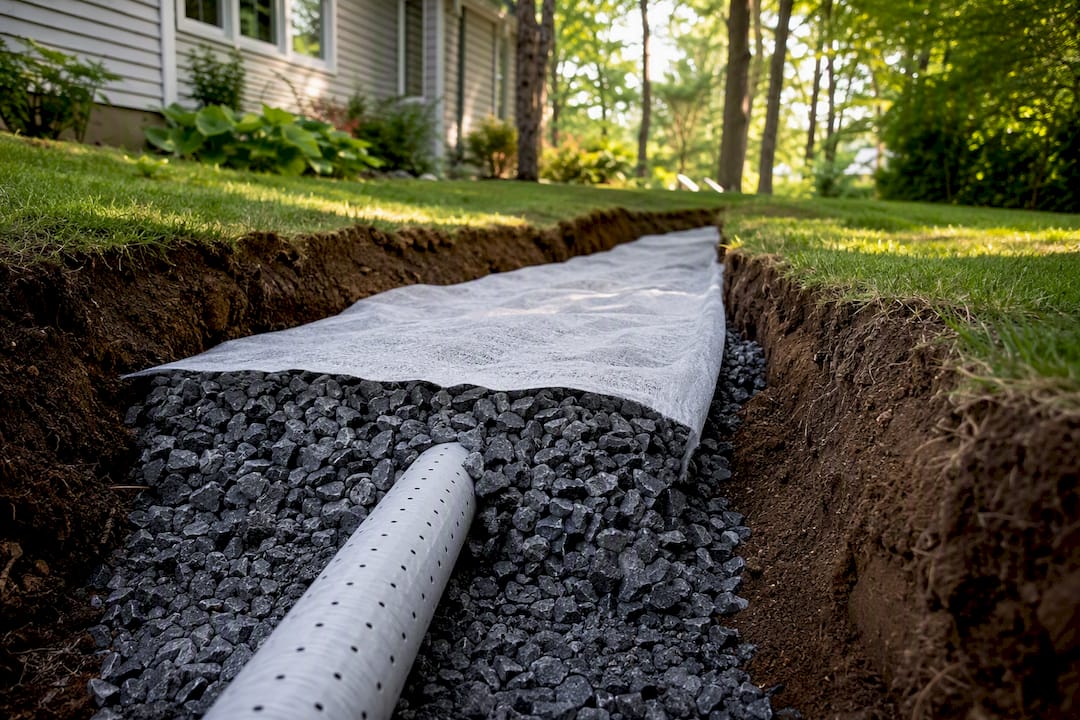 Cross section of French drain trench materials