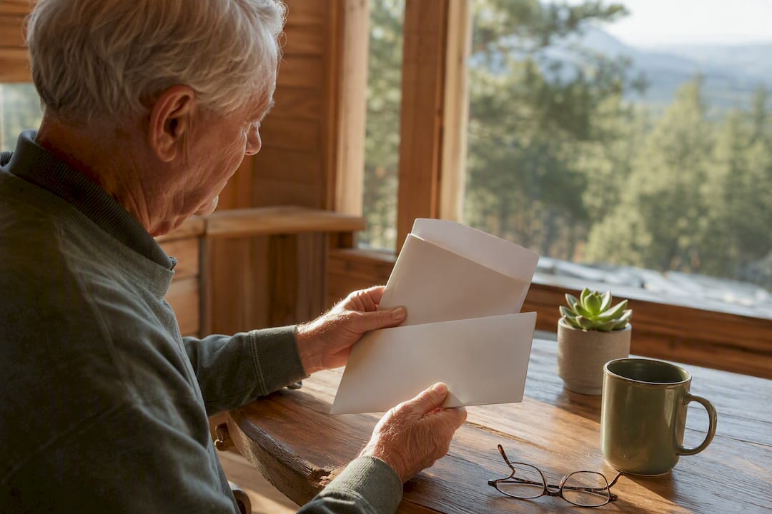 Senior reviewing blank Medicare policy documents