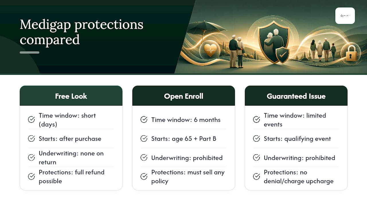 Comparison of Medigap free look, open enrollment, guaranteed issue rights