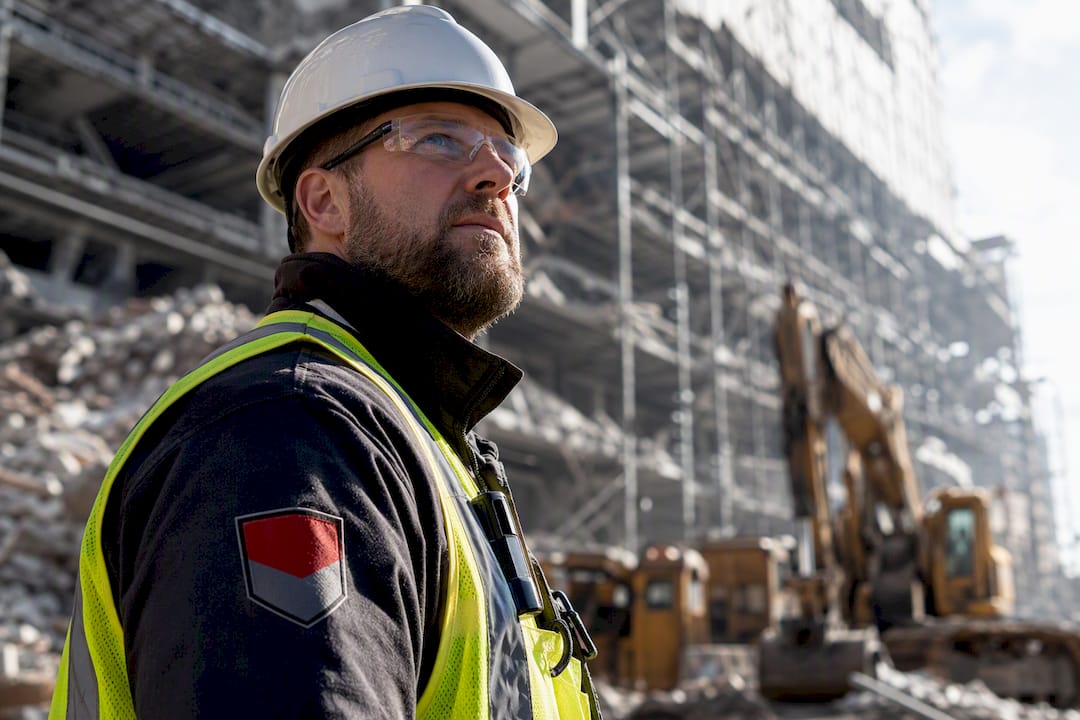 OSHA 30 trained supervisor inspecting demolition site