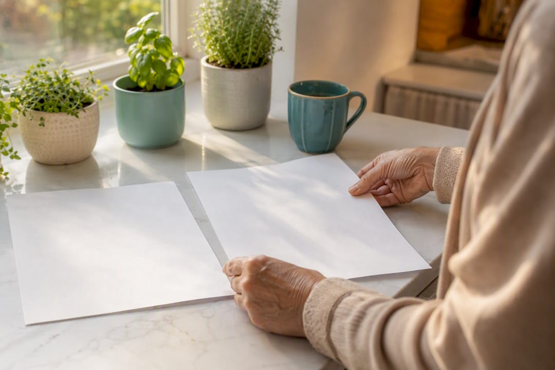 Hands submitting Medicare enrollment and disenrollment forms