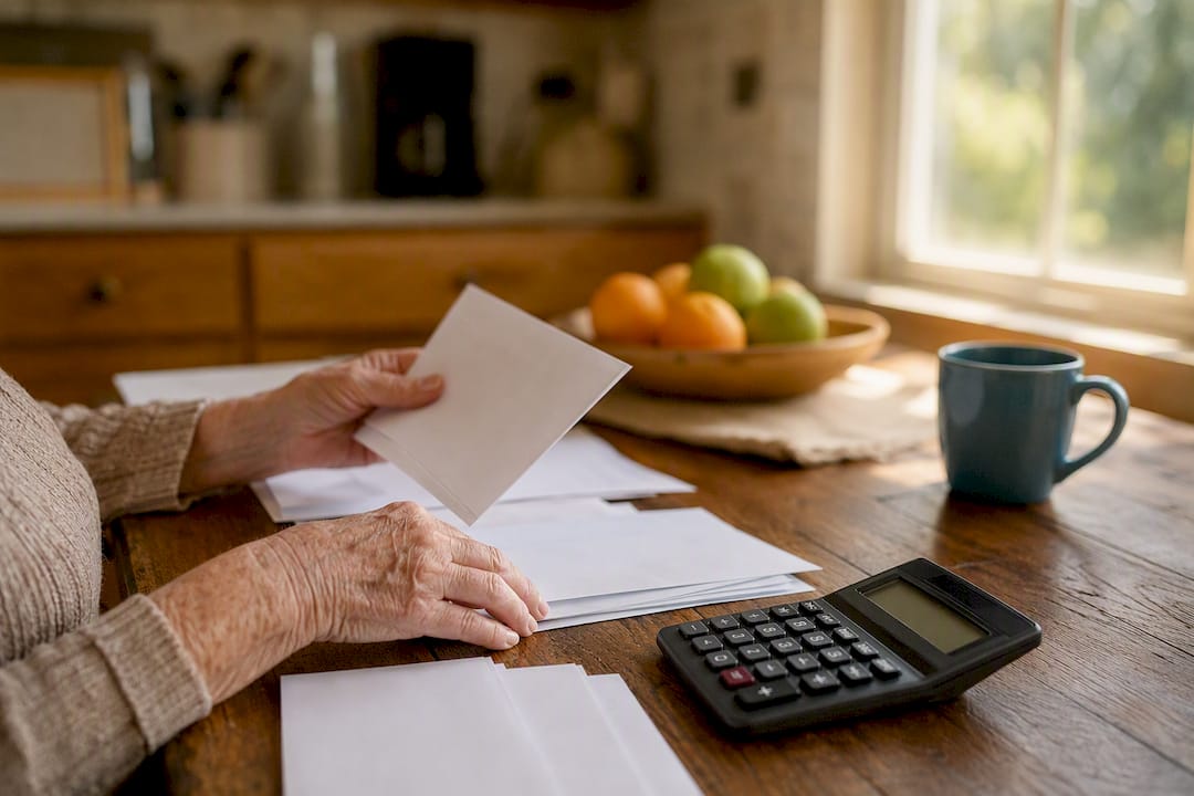 Hands organizing Medicare payment documents