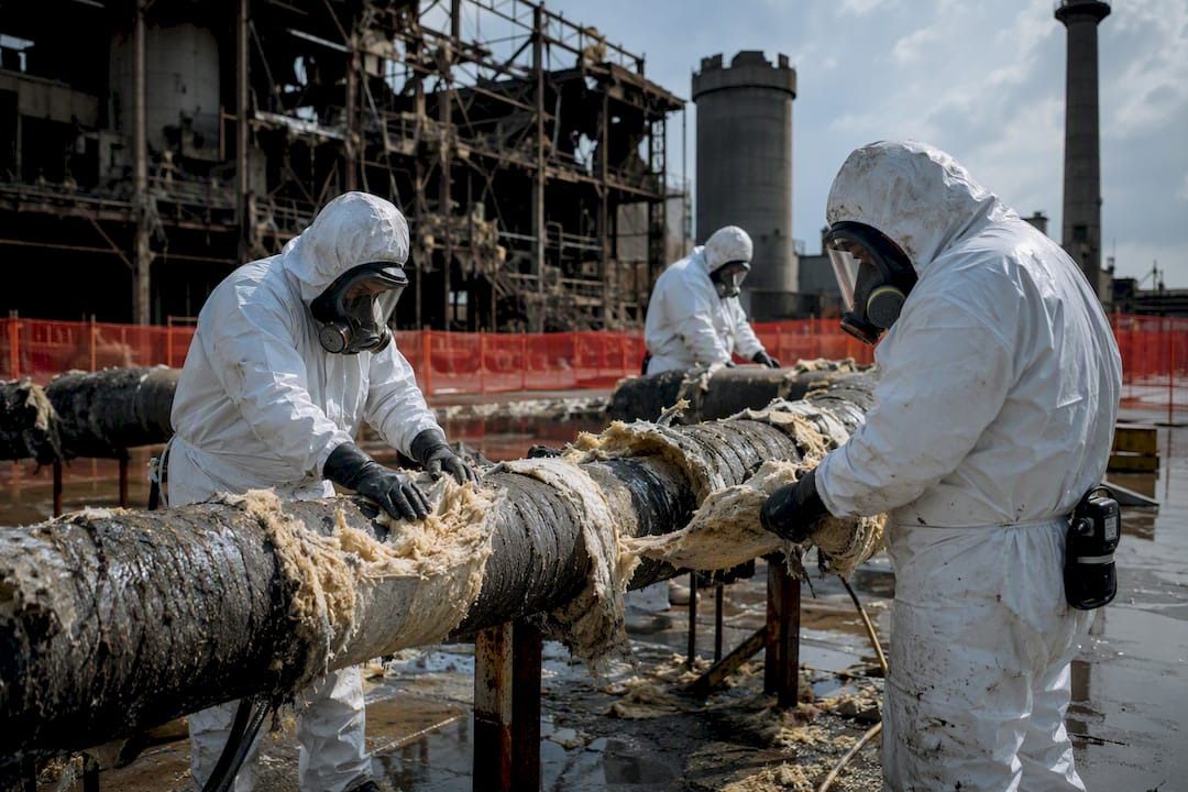 Asbestos abatement workers removing insulation safely