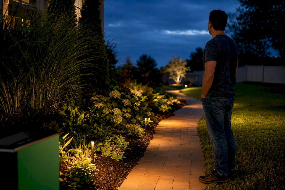Homeowner checking brightness across lighting zones