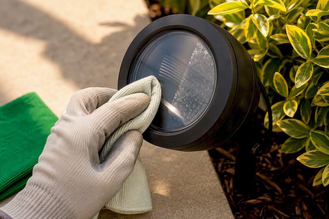Hand cleaning a landscape light lens