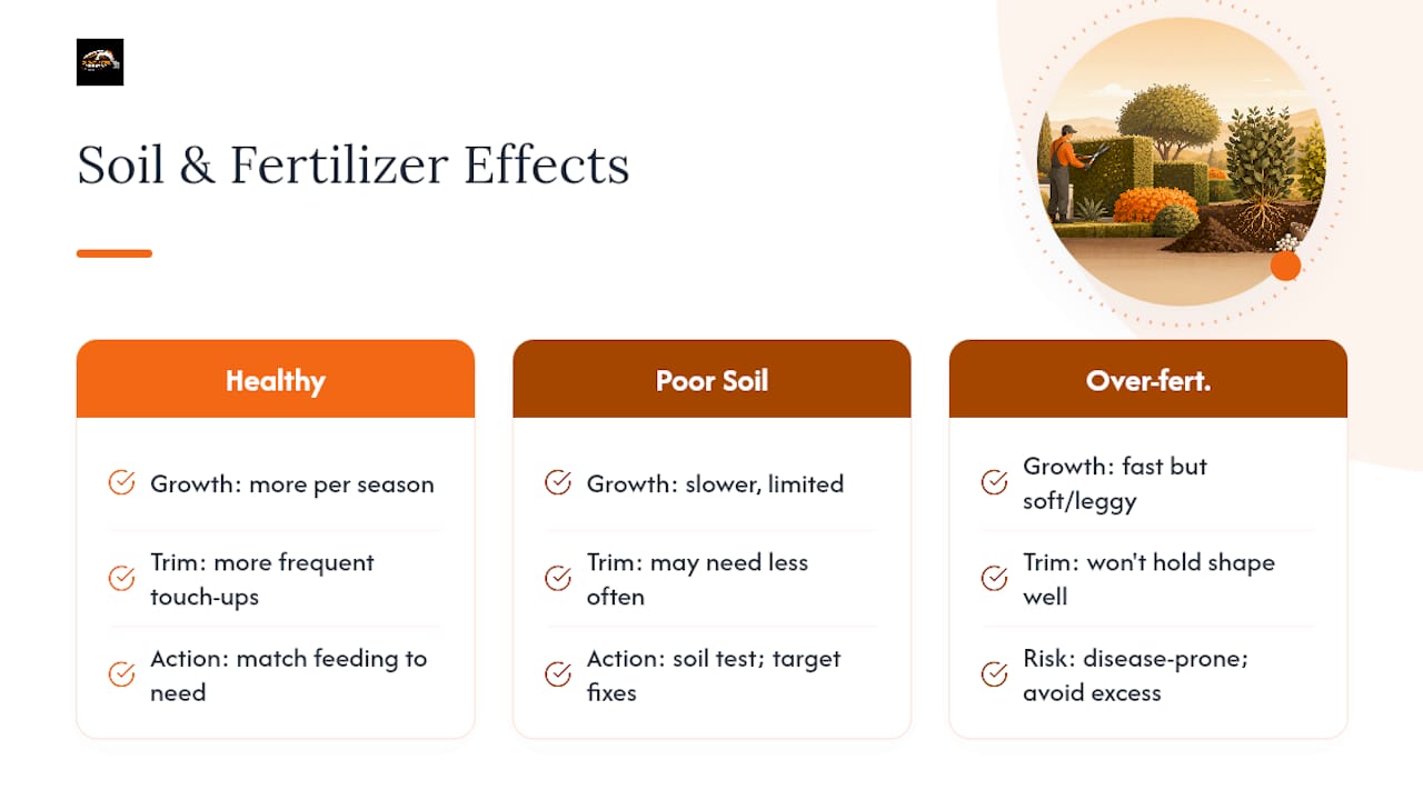 Soil Quality, Fertilization, and Trimming Needs — overview diagram