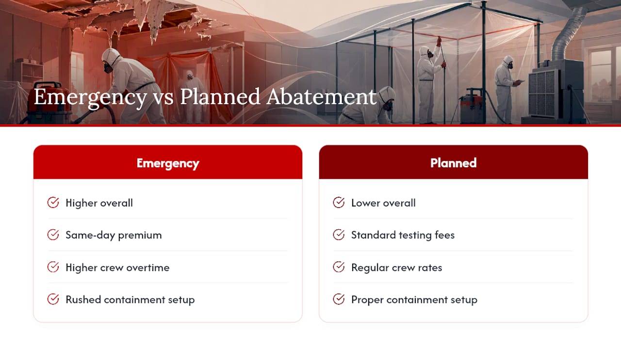 Emergency Removal vs. Planned Abatement: Why Timing Changes Price — overview diagram