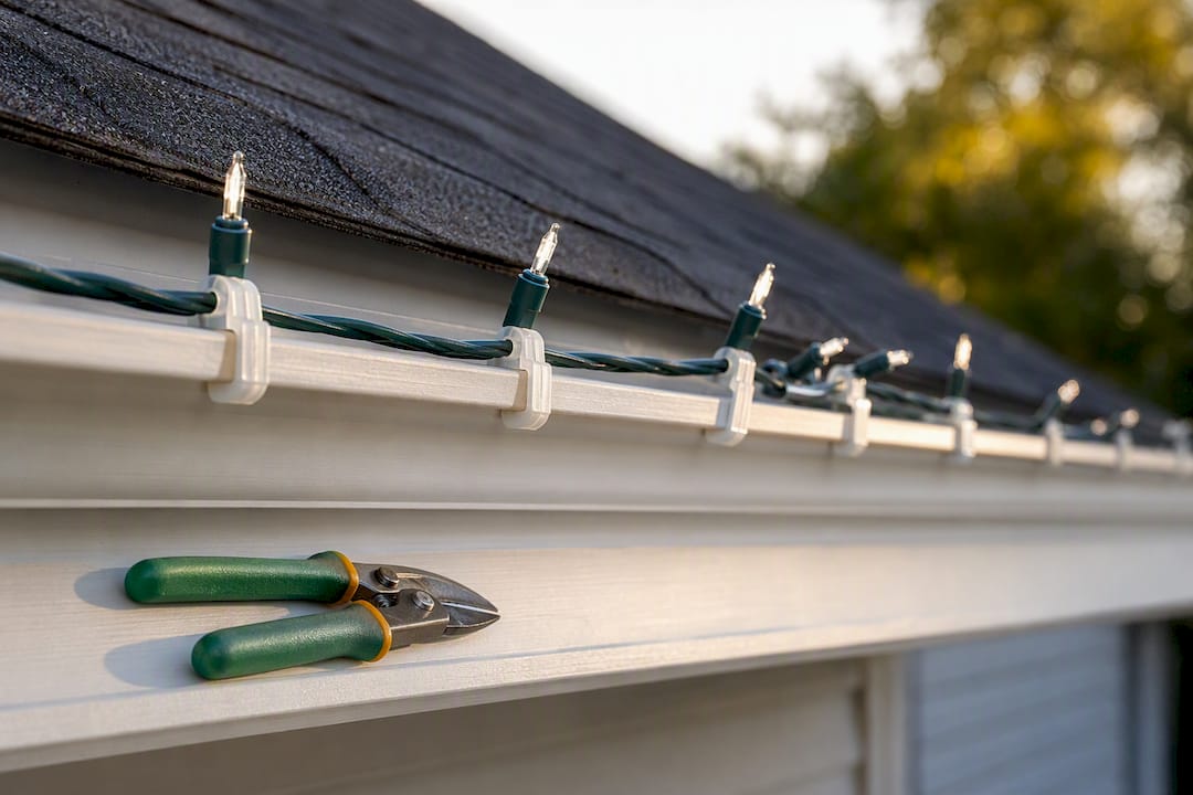 Insulated clips securing outdoor light string