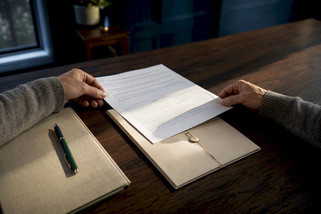 Hands reviewing beneficiary designation documents