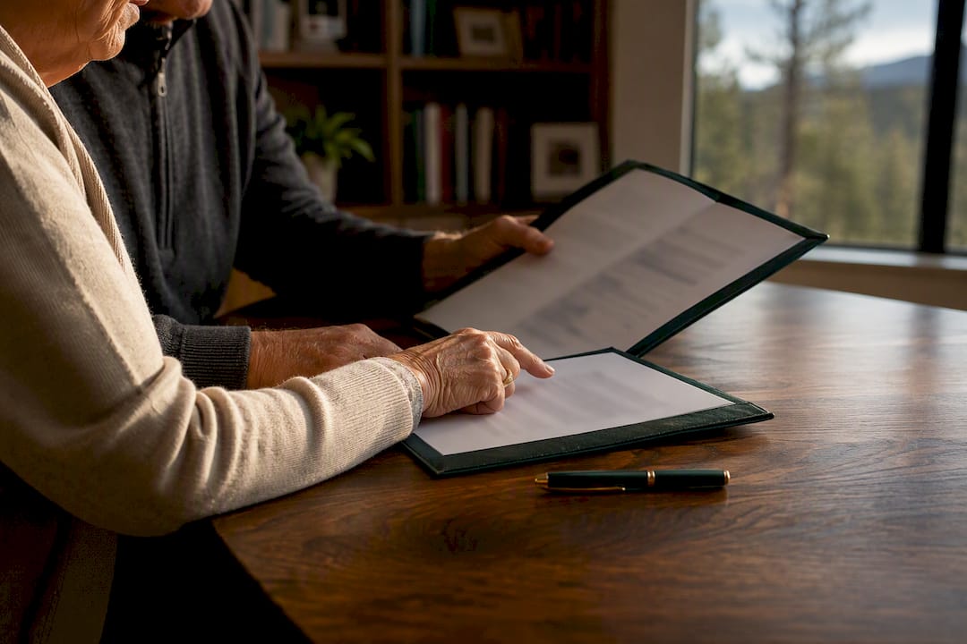 Hands reviewing a term life policy