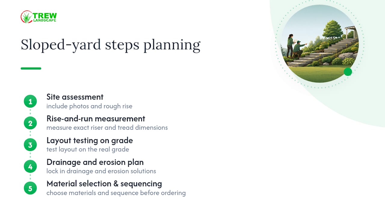 Five-stage planning process for sloped-yard steps