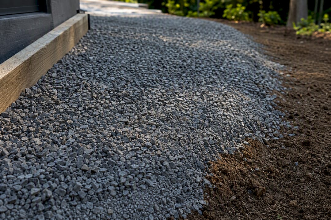 Compacted gravel aggregate stabilizing a sloped yard