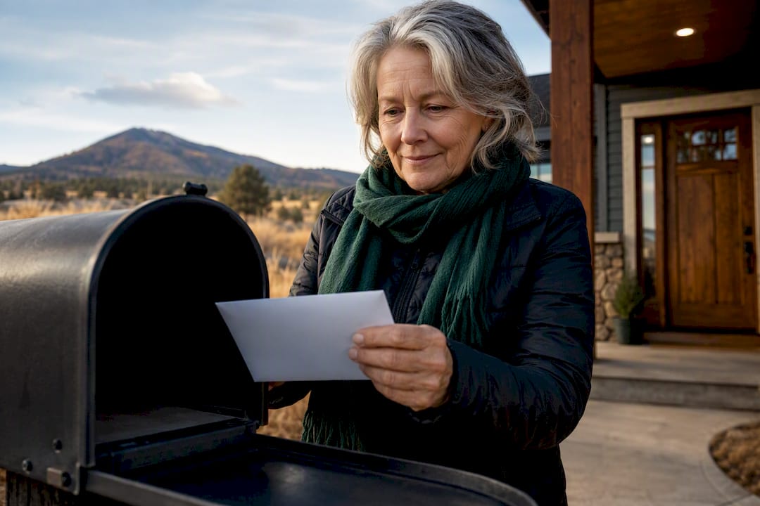 Resident retrieving Medicare notice from mailbox