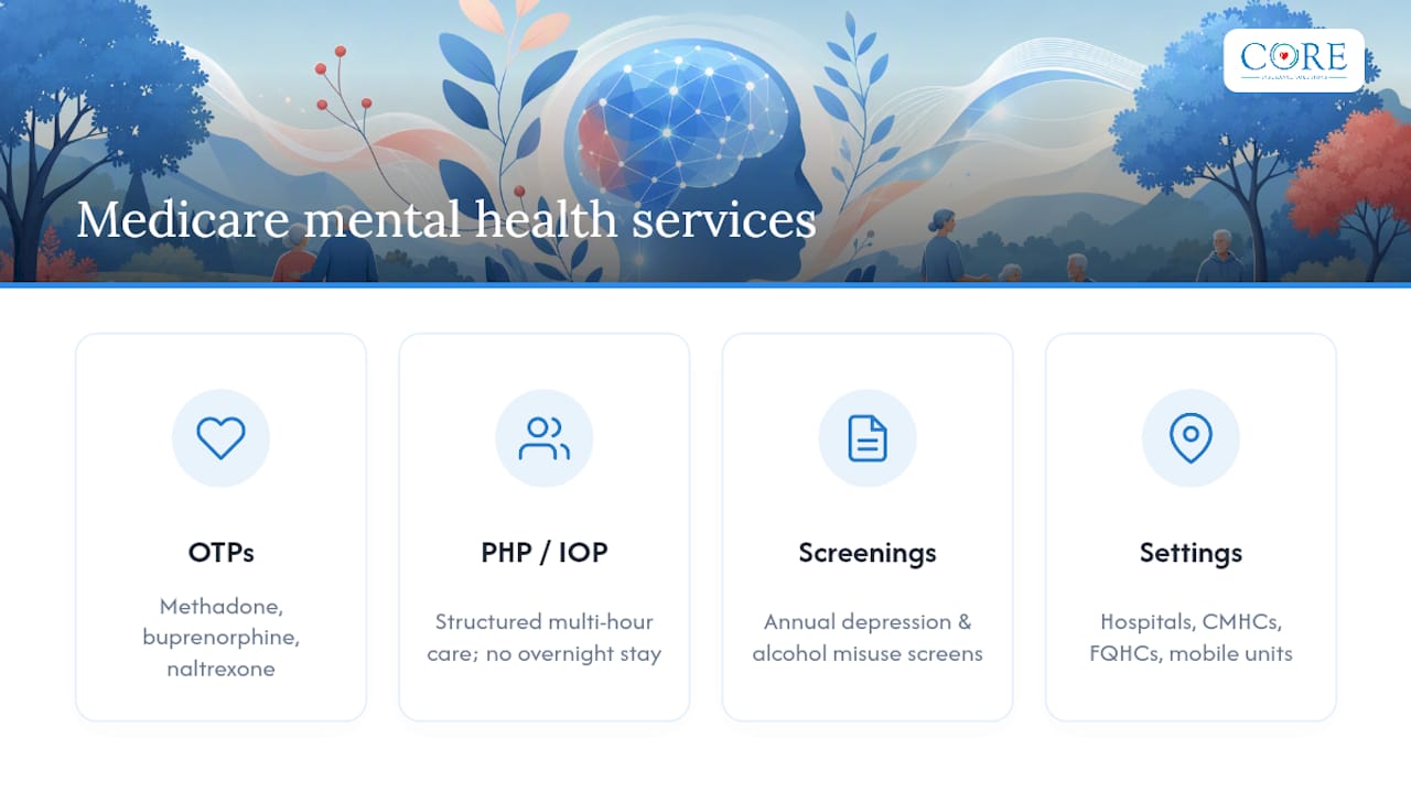 Coverage for Addiction Treatment, PHP, IOP, and Preventive Screenings — overview diagram