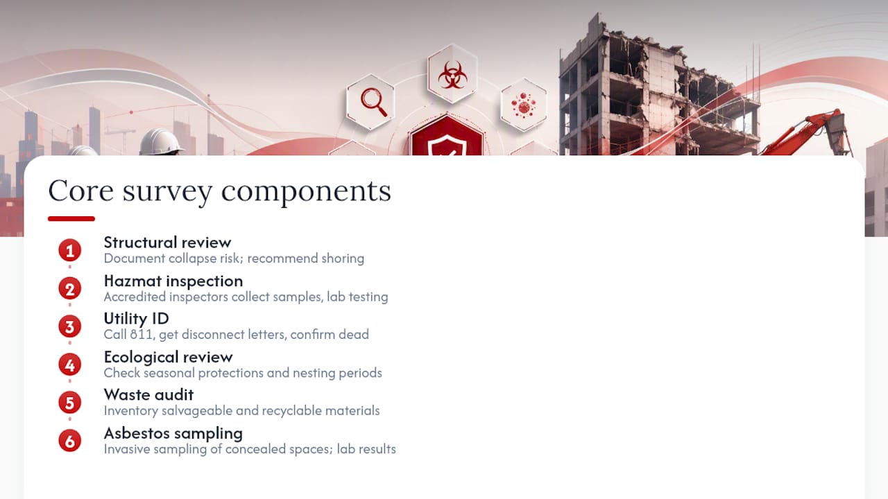 Six pre-demolition survey components