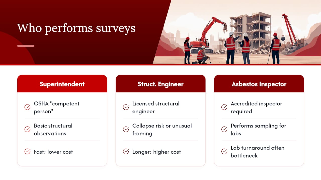 Who Should Perform the Survey, and What It Costs — overview diagram