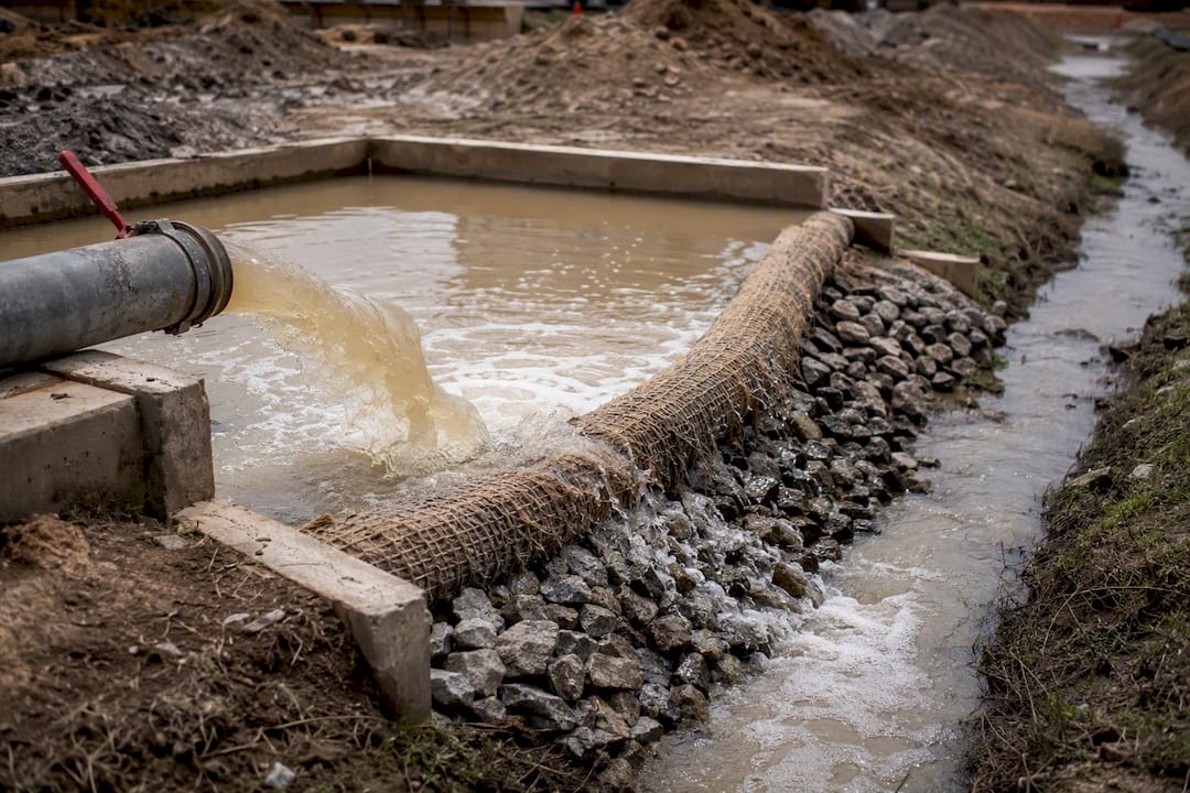 Settling basin filtering excavation discharge water