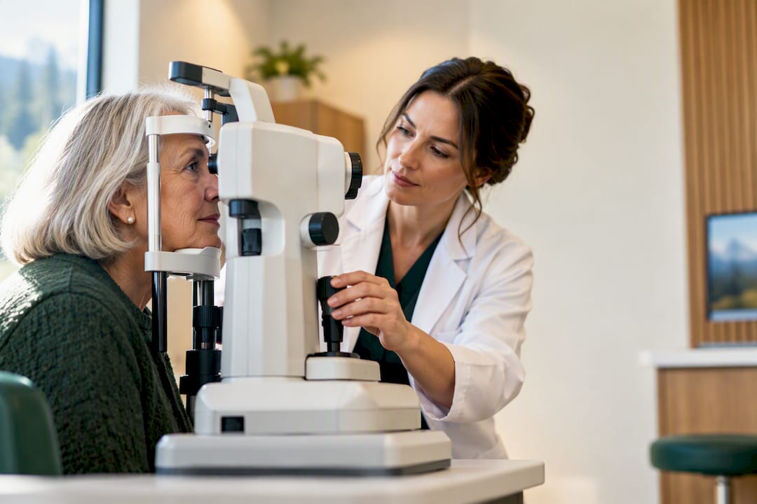 Senior receiving a professional eye examination