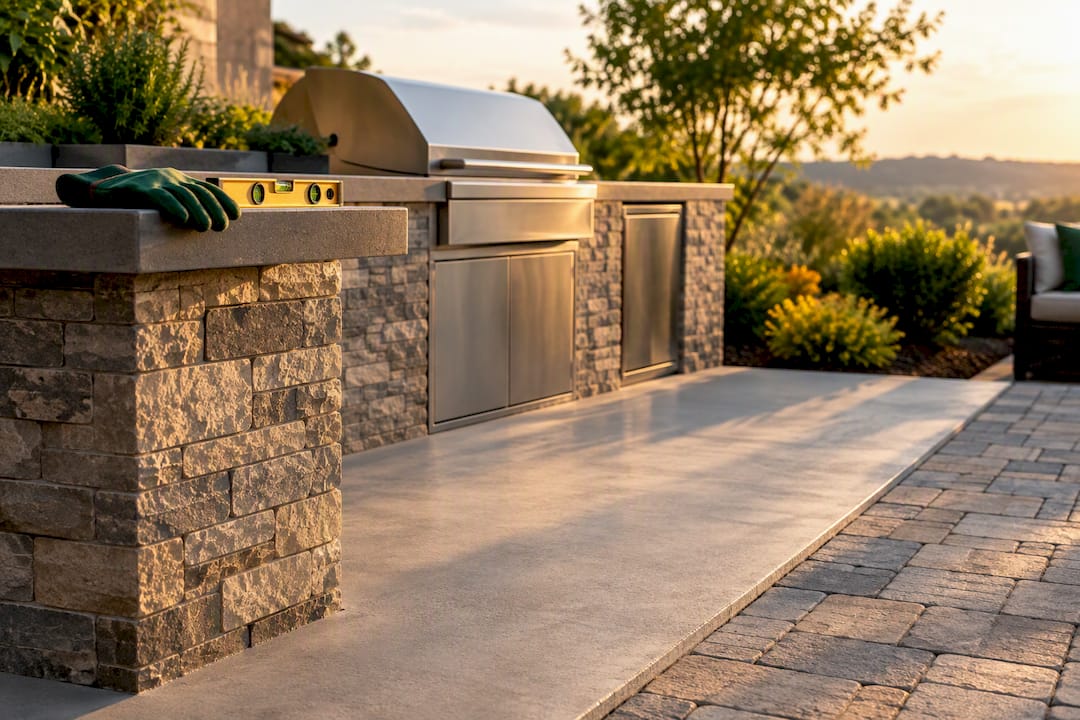 Planned patio outdoor kitchen with built-in grill