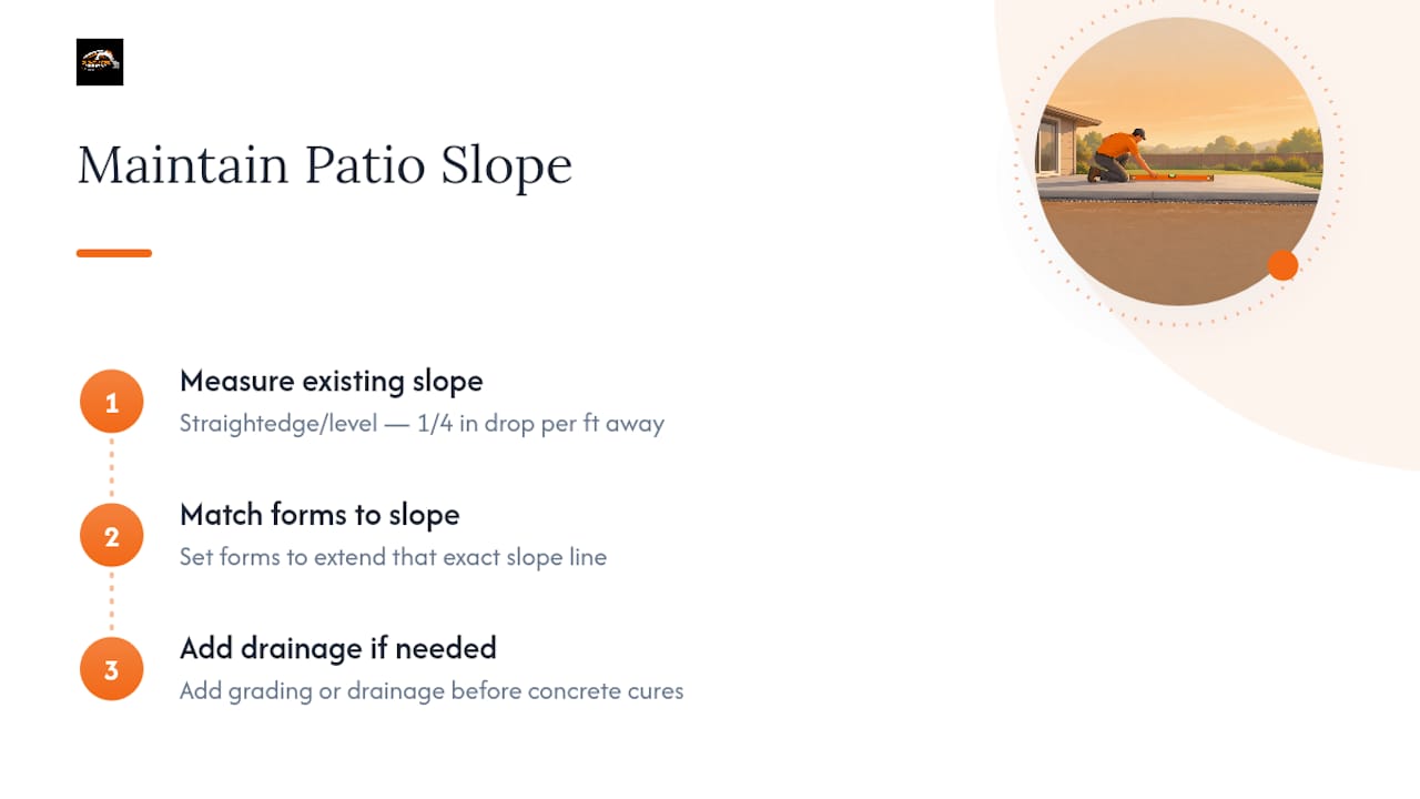Diagram showing patio slope and drainage direction