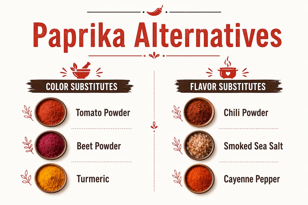 Infographic comparing paprika color and flavor substitutes
