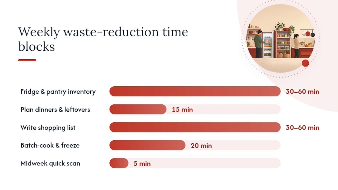 Diagram of weekly food waste reduction routine