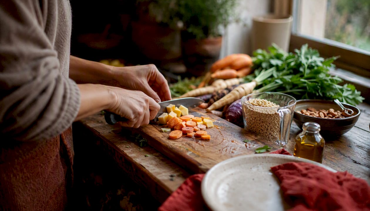 Hands preparing a balanced PCOS-friendly meal
