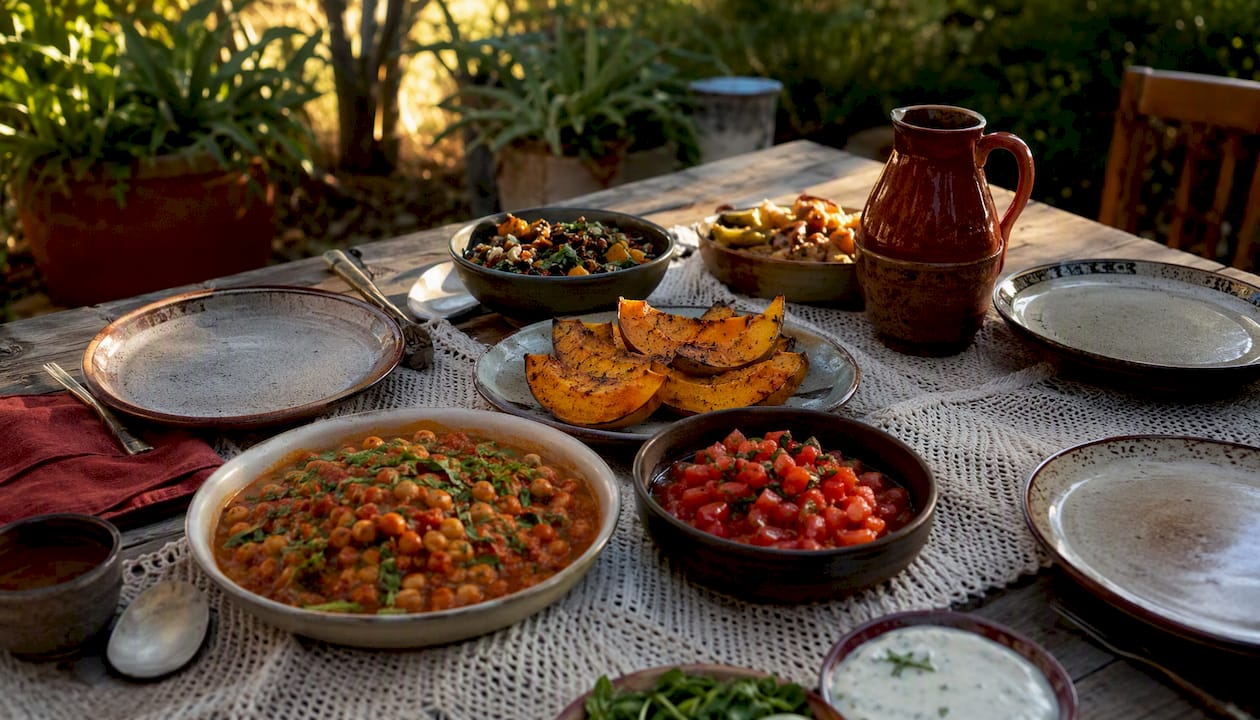 Assorted culturally inspired postpartum meals overhead
