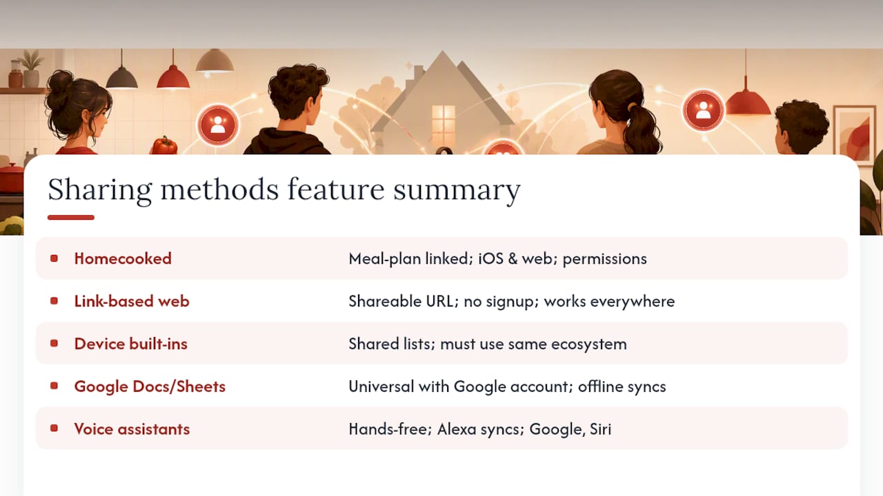 Comparison chart of grocery list sharing methods