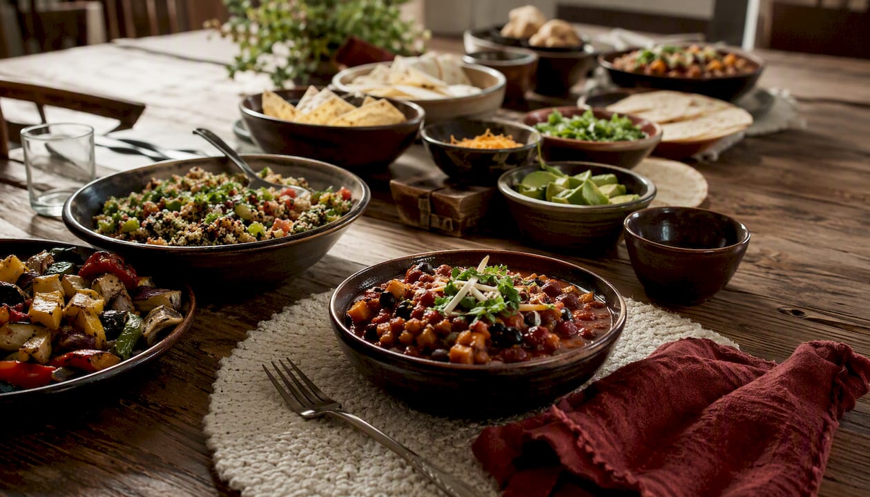 Plates of varied family dinner theme meals