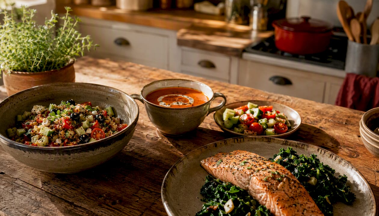 Plated thyroid-friendly Mediterranean-style meals