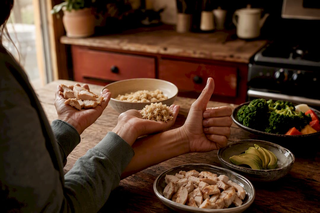 Hands measuring food portions by hand