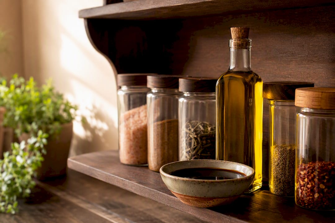 Essential paleo pantry oils, spices, and coconut aminos