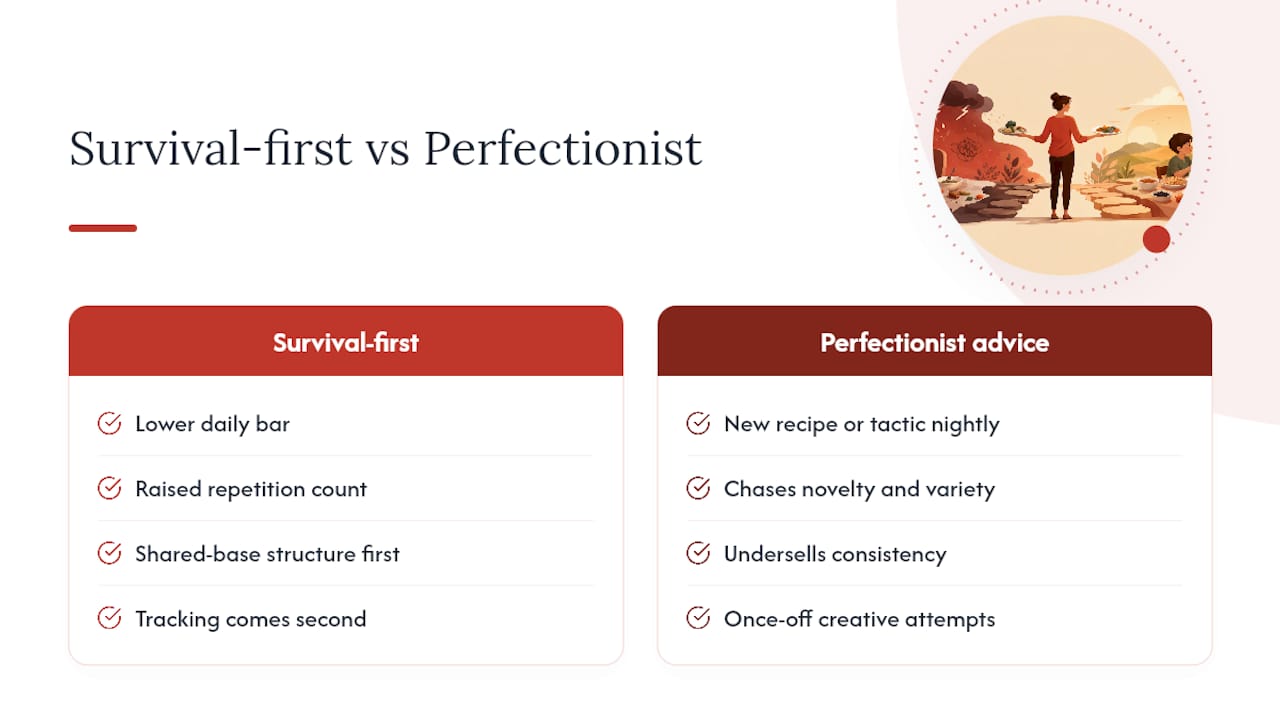Why Survival-First Planning Beats Perfectionist Advice — overview diagram