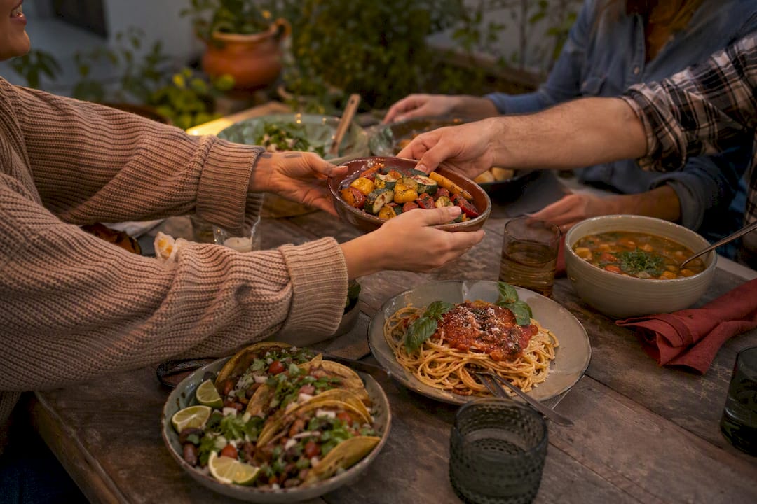 Plated theme night meals on rustic table
