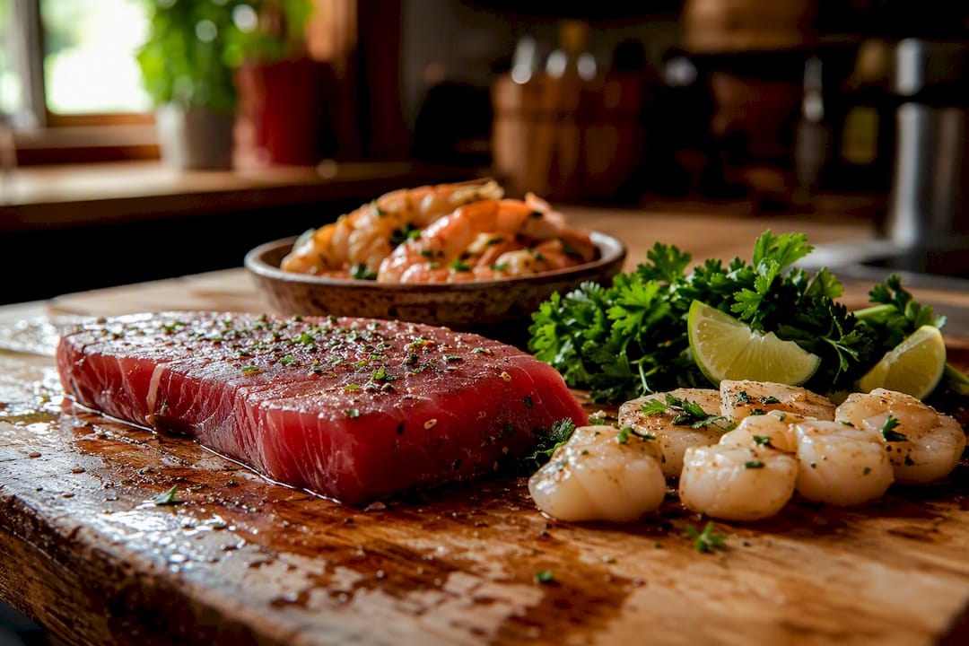 Close-up of fresh seafood rich in omega-3