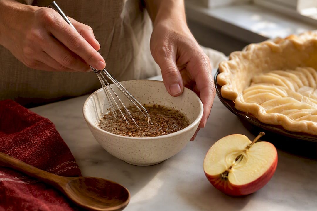 Hands preparing a flax egg substitute